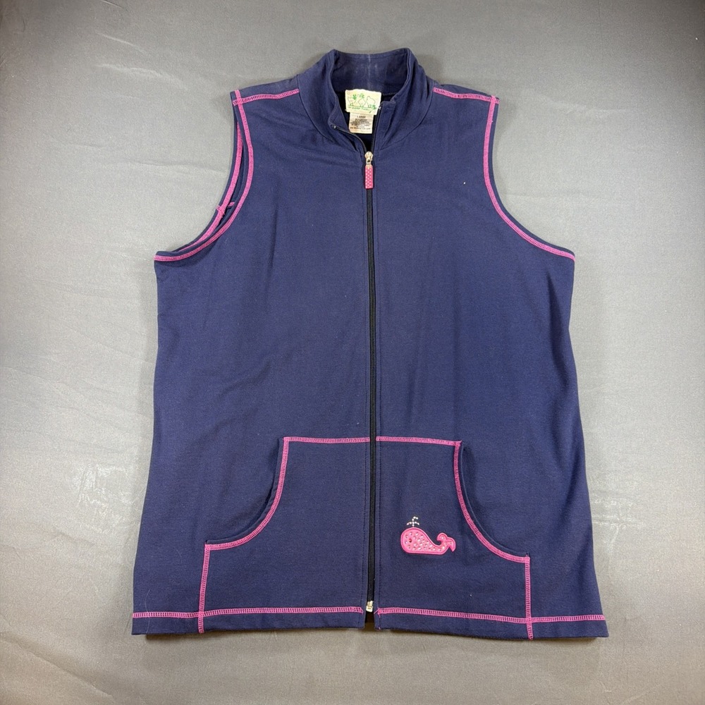 navy blue and pink zip-up sleeveless vest by Quacker Factory Large